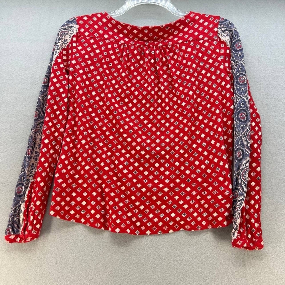 Lucky Brand Multicolored Patterned V Neck Long Sleeve Red Shirt Women’s Size S - Picture 5 of 13